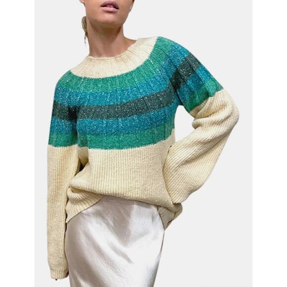 Greylin Megan Green Blue Fair Isle Striped Sweater Small Ombré Slouchy Sweater - Picture 1 of 9